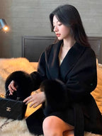 Chic Woolen Short Coat with Furry Lapel & Belt