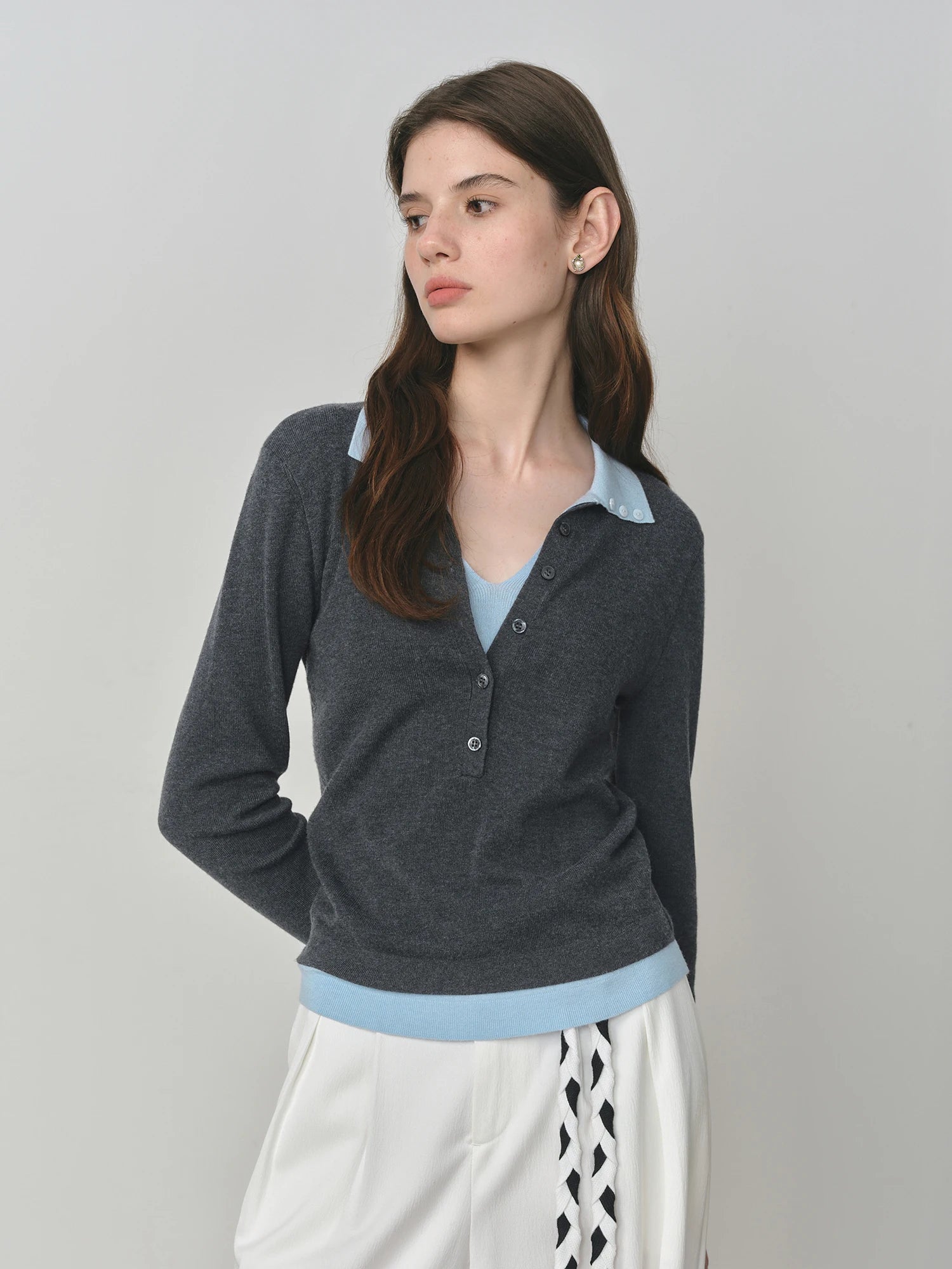 Elegant Fall Knit Sweater with Vintage Collar