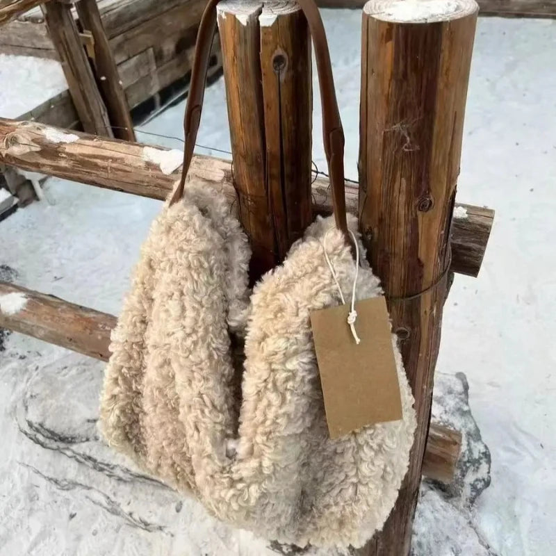 Bolsa feminina outono inverno moda de luxo novo 2026 imitação lã cordeiro bolsa ombro simples escritório bolsa feminina bolsas