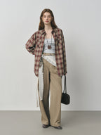 Fsle 2025 calças cáqui femininas – calças de algodão de perna reta outono ajuste relaxado casual estilo vintage com design retrô