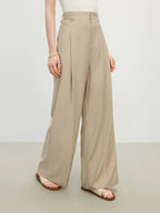 Fsle solto versátil drape calças casuais femininas 2025 verão nova cintura alta commuter calças retas 25fs12499