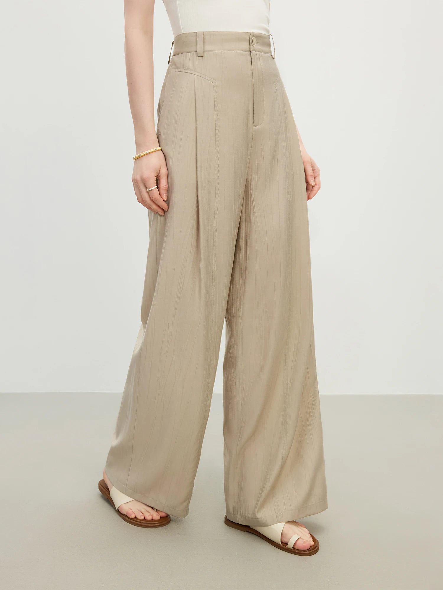 Fsle solto versátil drape calças casuais femininas 2025 verão nova cintura alta commuter calças retas 25fs12499