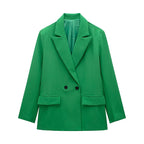 Willshela moda feminina com bolsos sólido duplo breasted blazer vintage mangas compridas entalhado pescoço feminino senhora do escritório outfits