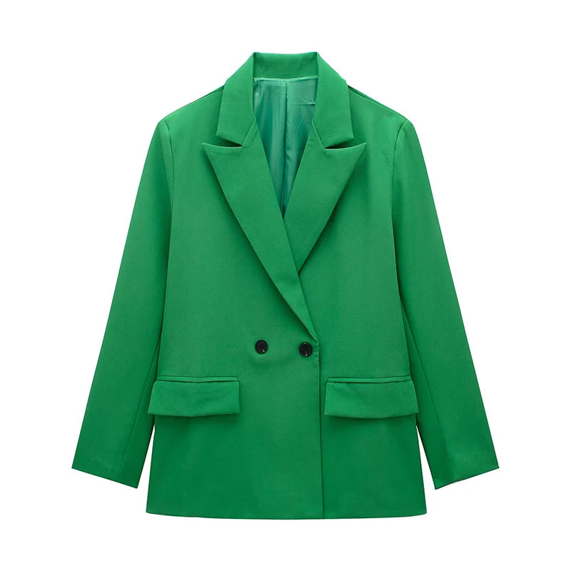 Willshela moda feminina com bolsos sólido duplo breasted blazer vintage mangas compridas entalhado pescoço feminino senhora do escritório outfits