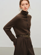 FSLE 2025 Winter Women's Convertible Collar Wool Blend Knit Cardigan - Turtle Neck & Lapel Two Way Wear Long Sleeve Coat