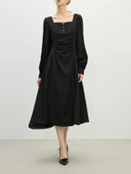 FSLE Wedding Guest Dress Office Lady Classic French Elegant Square Neck Dress for Women 2025 New Temperament Casual Loose Dress