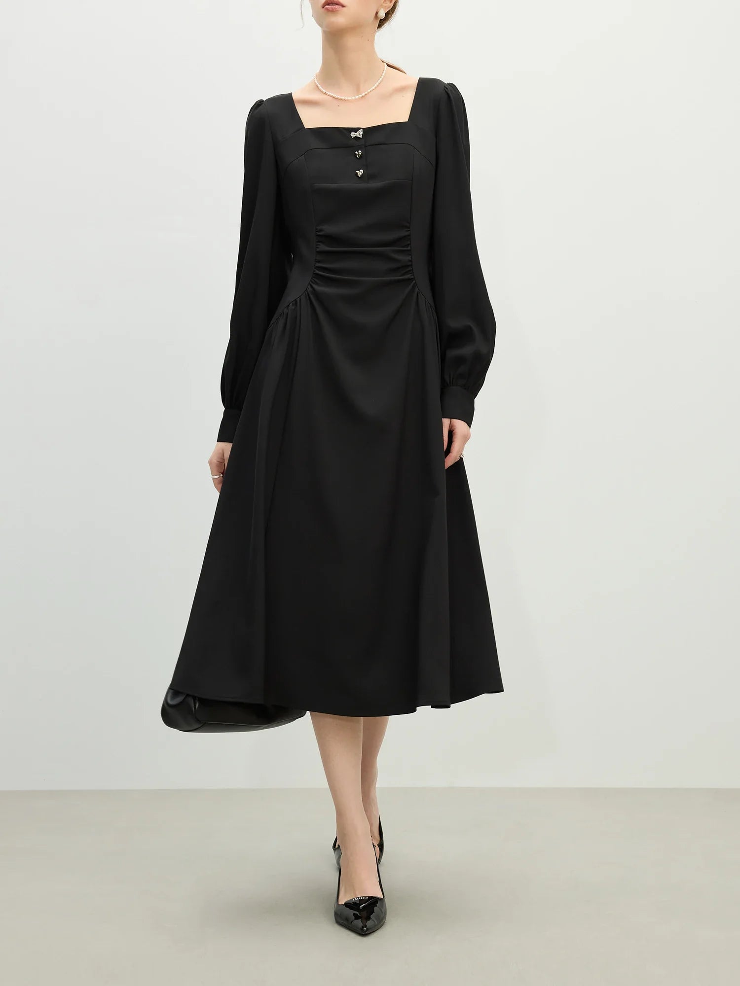 FSLE Wedding Guest Dress Office Lady Classic French Elegant Square Neck Dress for Women 2025 New Temperament Casual Loose Dress