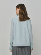 ​ Fsle outono elegante blusa 2025 assimétrico babado camisa com decote em v estilo coreano design chique senhora do escritório camisa casual feminina ​