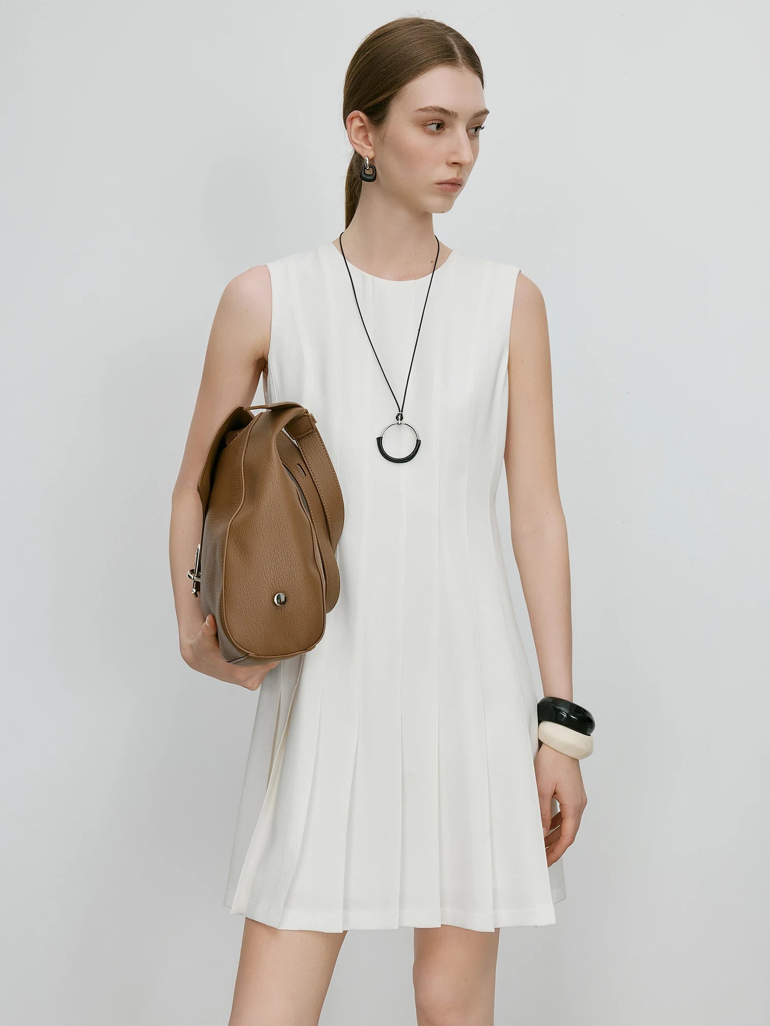 Fsle【série premium】minalismo estilo dinheiro antigo acetato sem mangas colete vestido plissado para mulher 2025 nova chegada vestido 25fe12050