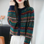 Yoyoselect 100% lã merino feminino listrado cardigan camisola fair isle cashmere camisola o pescoço macio quente topos roupas