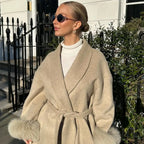 Chic Woolen Short Coat with Furry Lapel & Belt