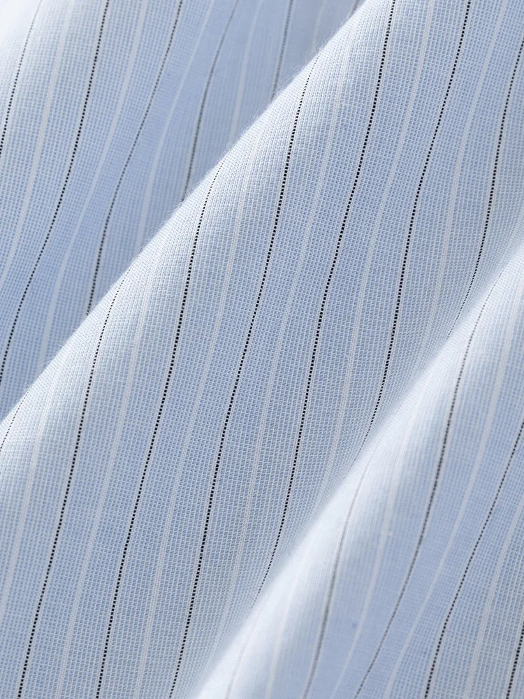 Fsle luz azul listrado all-match camisa casual para as mulheres 2024 verão manga curta novo design magro camisa feminina 24fs12268