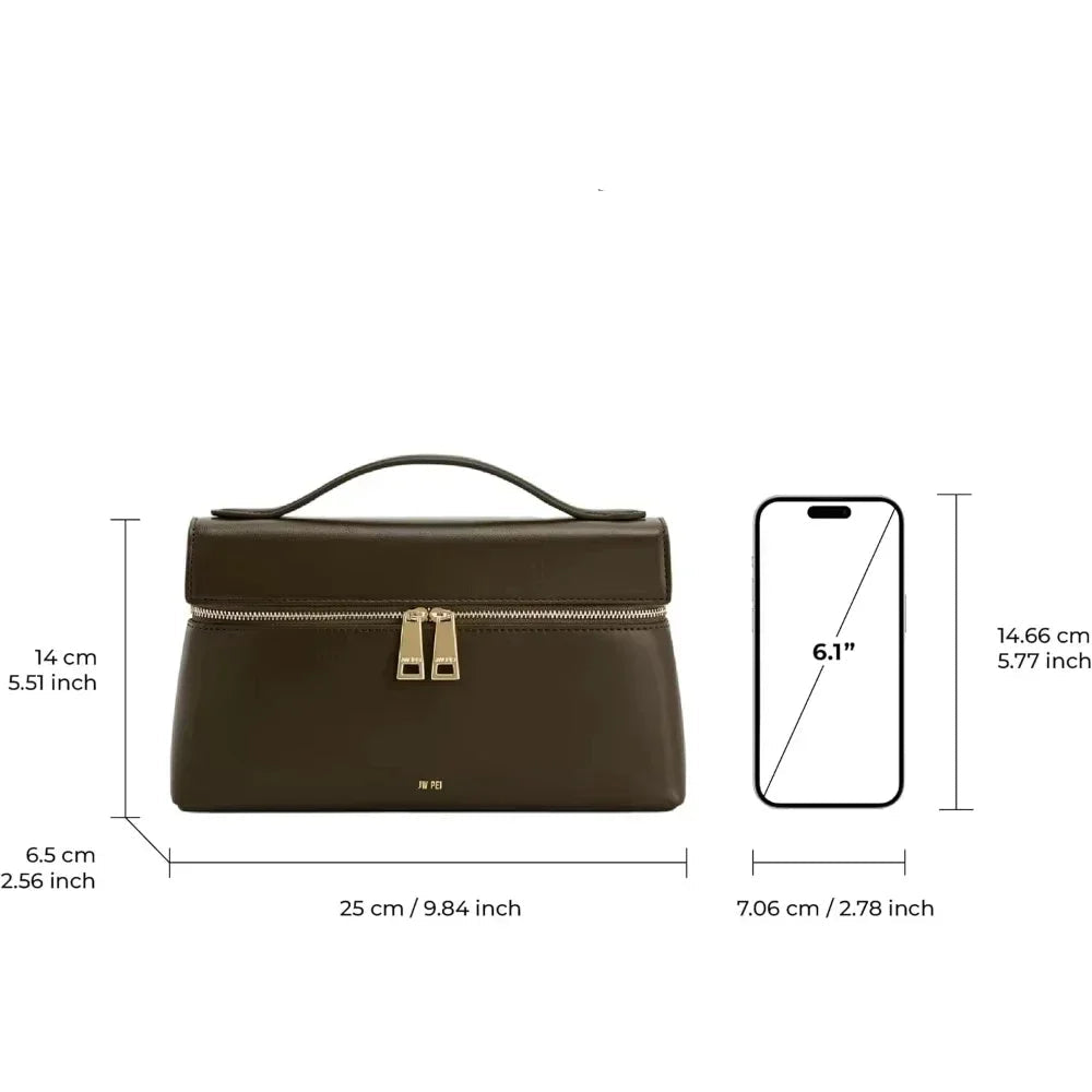 JW PEI Thea Women's Genuine Leather Handbag Lunchbox Style Top Handle Crossbody Bag Commuter-Friendly Shoulder Fashion,2025 New