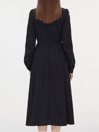 FSLE Office Lady French Square Neck Dress Women's Autumn Outfit New Micro Wrinkled Texture A-line Women Dress 24FS13263
