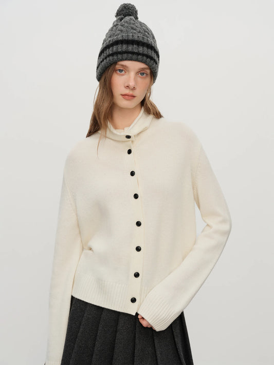 FSLE 2025 Winter Women's Convertible Collar Wool Blend Knit Cardigan - Turtle Neck & Lapel Two Way Wear Long Sleeve Coat