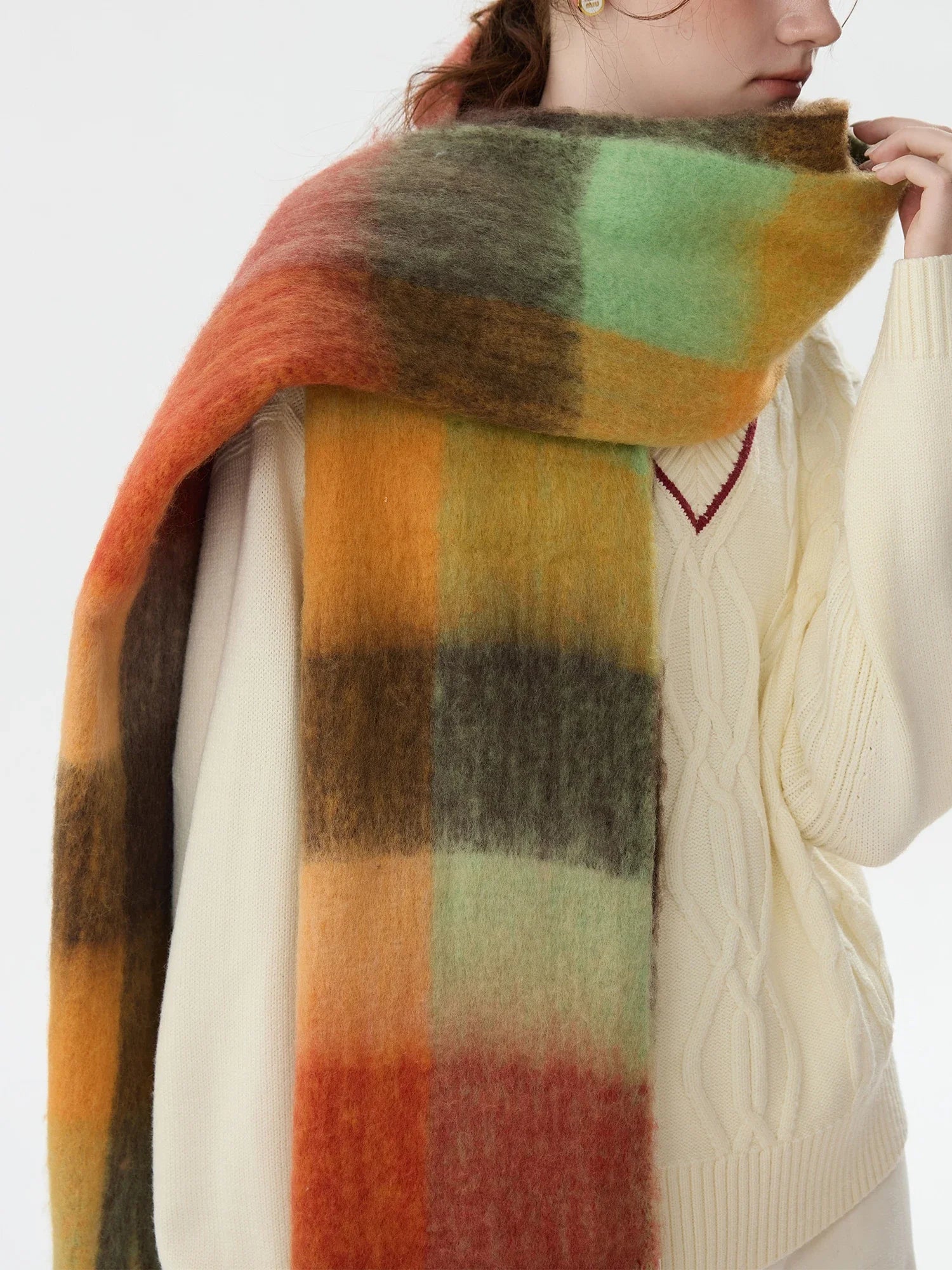 FSLE Women Scarf 2024 Winter New Patchwork Design Long Scarf 36CM*210CM 24FS14723