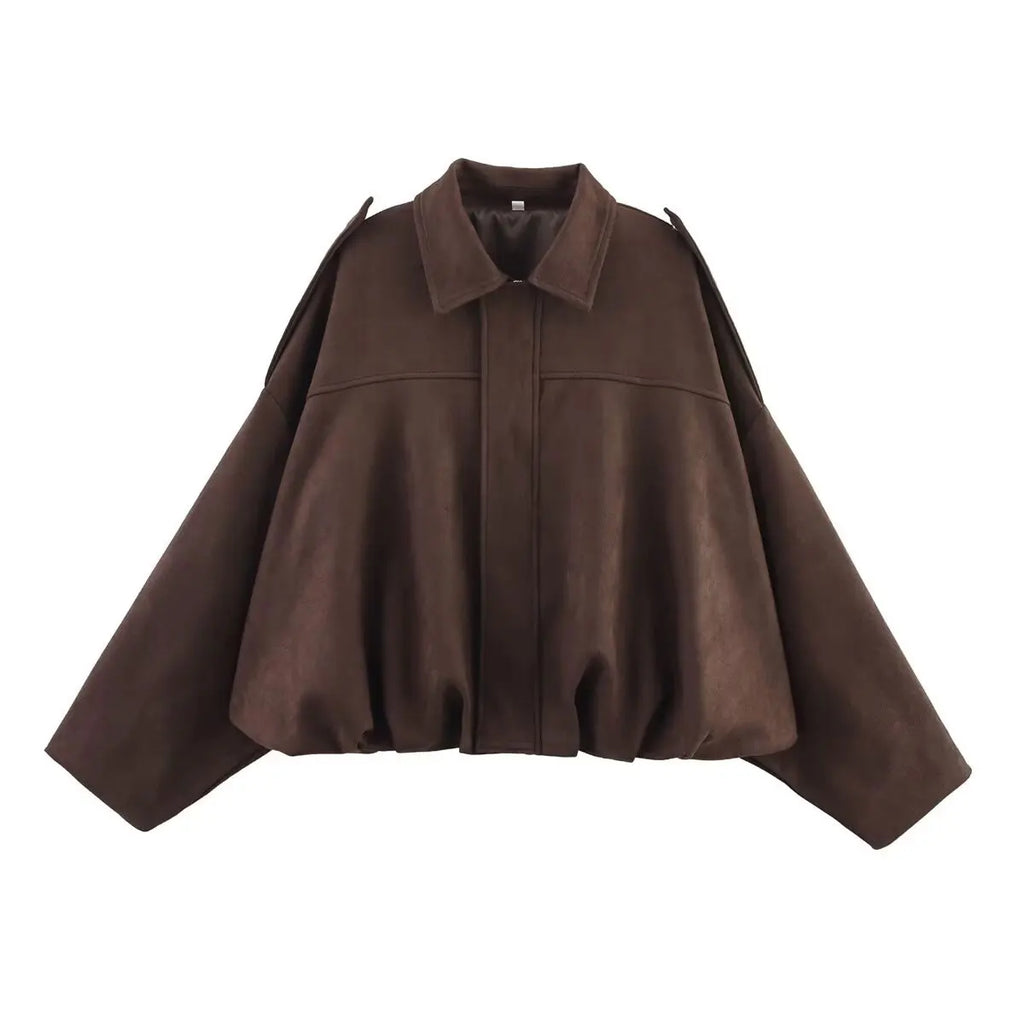 Chic Suede Batwing Sleeve Jacket - Urban Elegance
