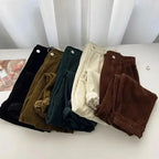 Retro cintura alta calças de veludo feminino primavera outono em linha reta causal comprimento total calças coreano moda baggy todos os jogos calça preta